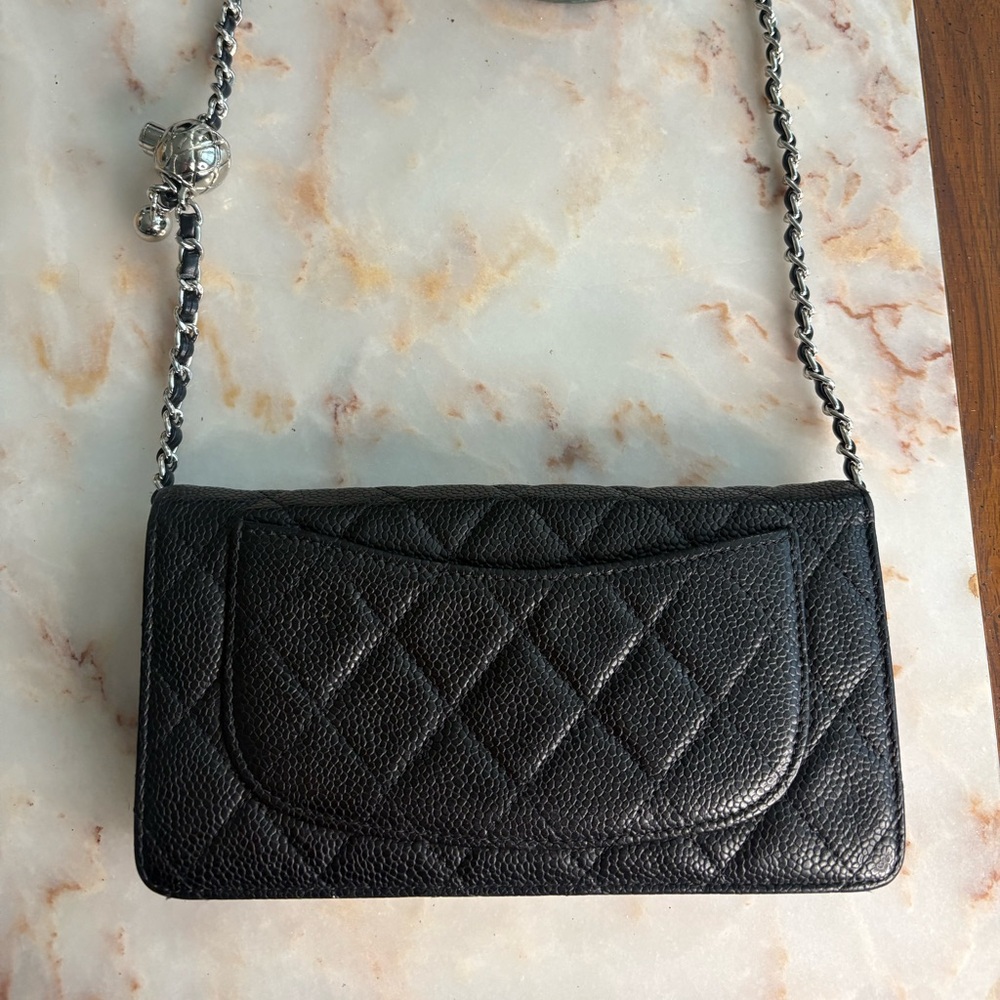 CHANEL Silver Hardware Black Quilted Leather Wallet w/ Chain Strap | WOC - Picture 3 of 14